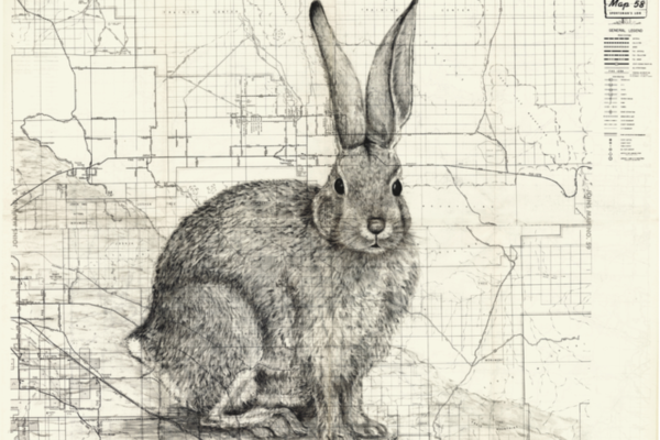 Joshua Tree Cottontail on Vintage CA Map